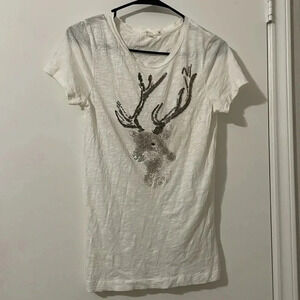 J. Crew White T-Shirt with Silver Deer Design